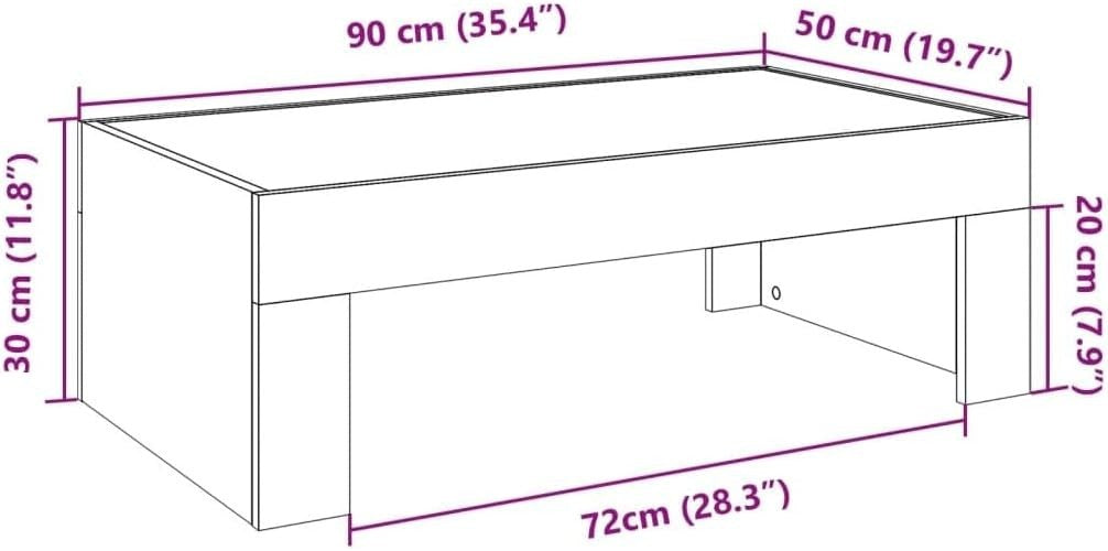 Infinity LED Mirror Coffee Table RGB Lights Brown Oak Square 50D x 90W x 30H