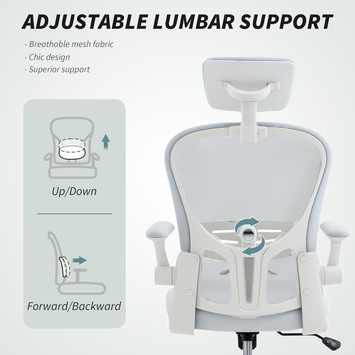 Ergonomic Mesh Office Desk Chair Adjustable Lumbar Headrest Swivel White 120kg L