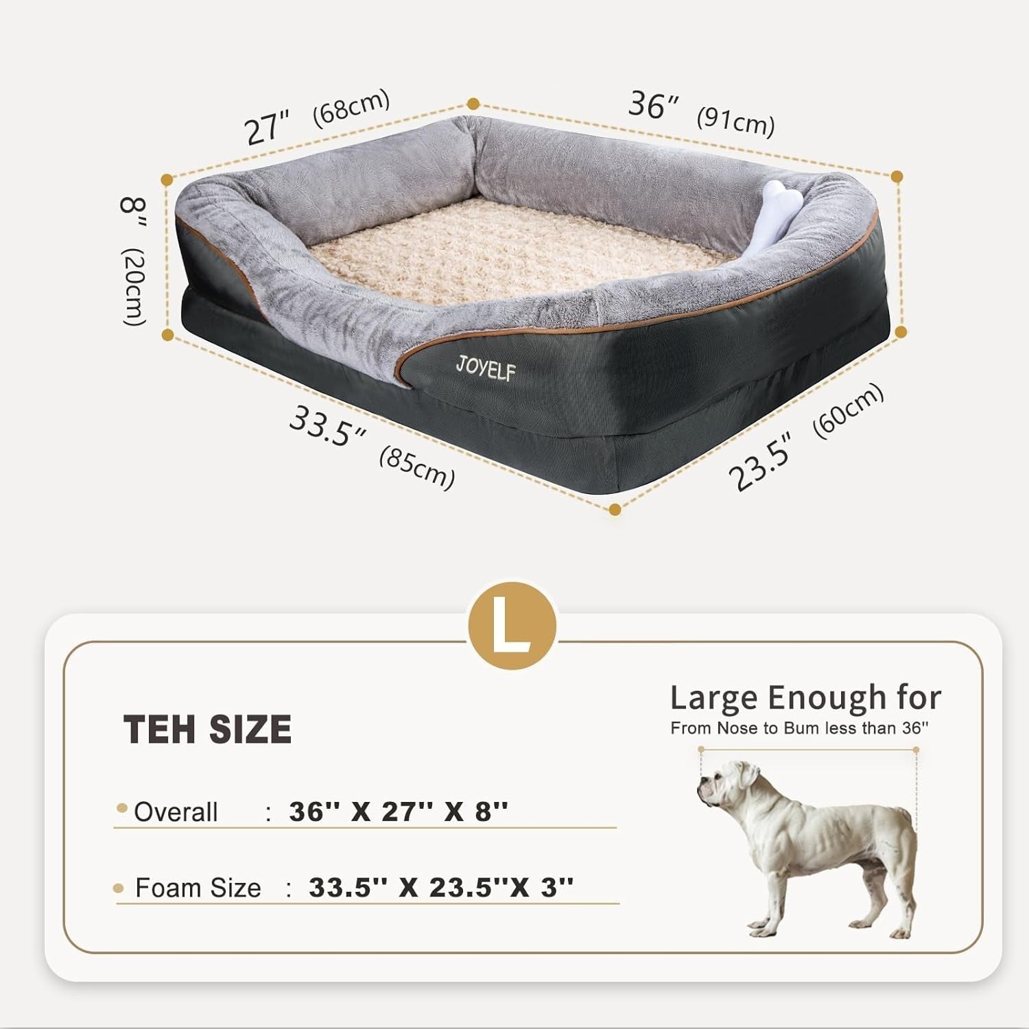 Large Orthopedic Memory Foam Dog Bed Washable Sofa 91x68x20cm