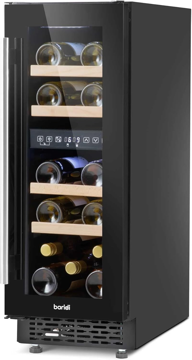 30cm Built In Wine Cooler 17 Bottle Dual Zone Touch Control Glass Door