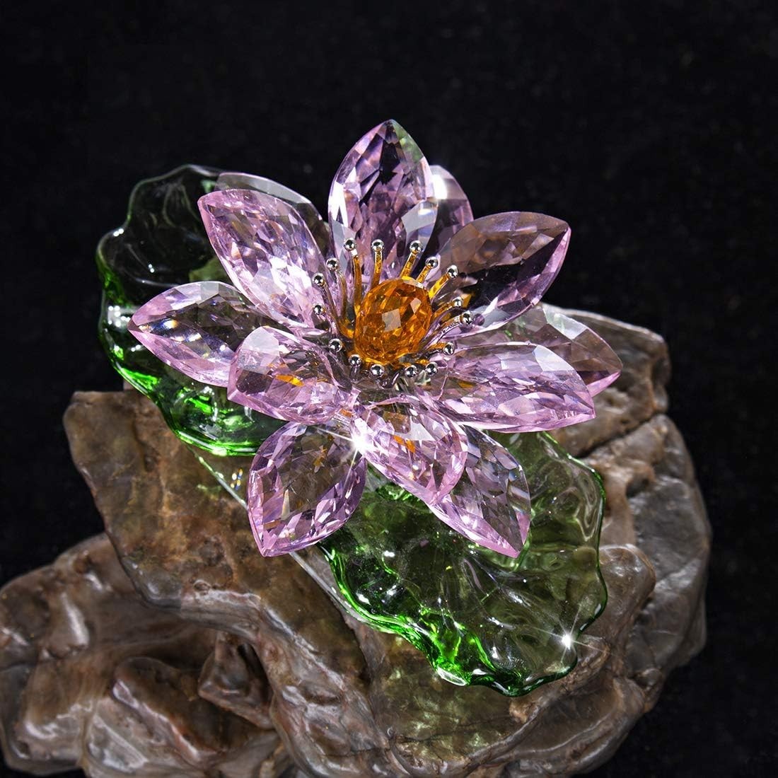 Pink Crystal Lotus Flower Ornament • Feng Shui Glass Decor • Sparkling Gift Box