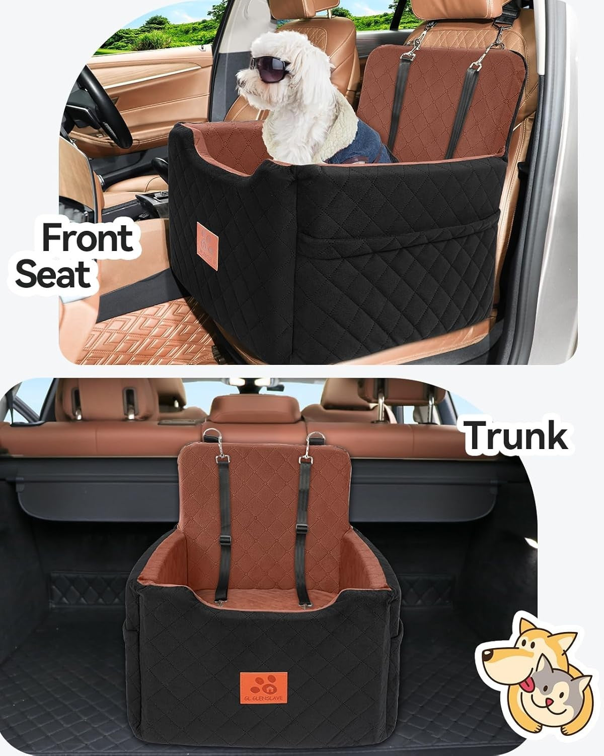 Elevated Dog Car Seat Bed Memory Foam Washable Booster for Dogs