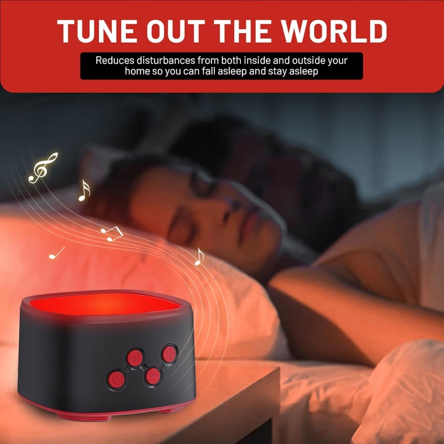 White Noise Sleep Machine with Red Light Therapy | 9 Volumes, 8 Sounds, Recharge
