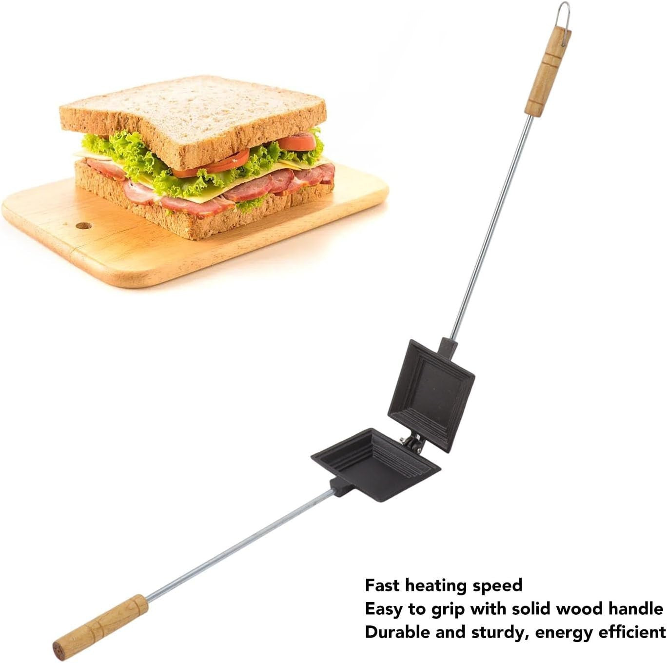 Cast Iron Stovetop Sandwich Maker Panini Press Non-Stick Flip Pan