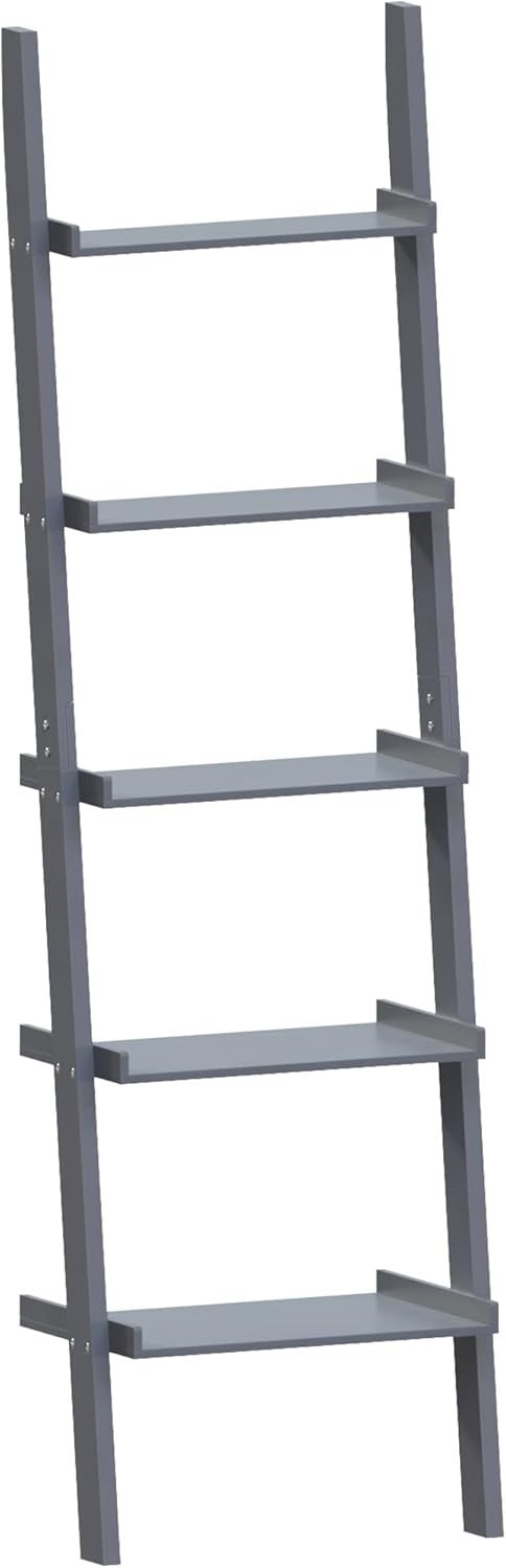 5 Tier Ladder Bookcase Leaning Shelf Space Saving Open Storage Black