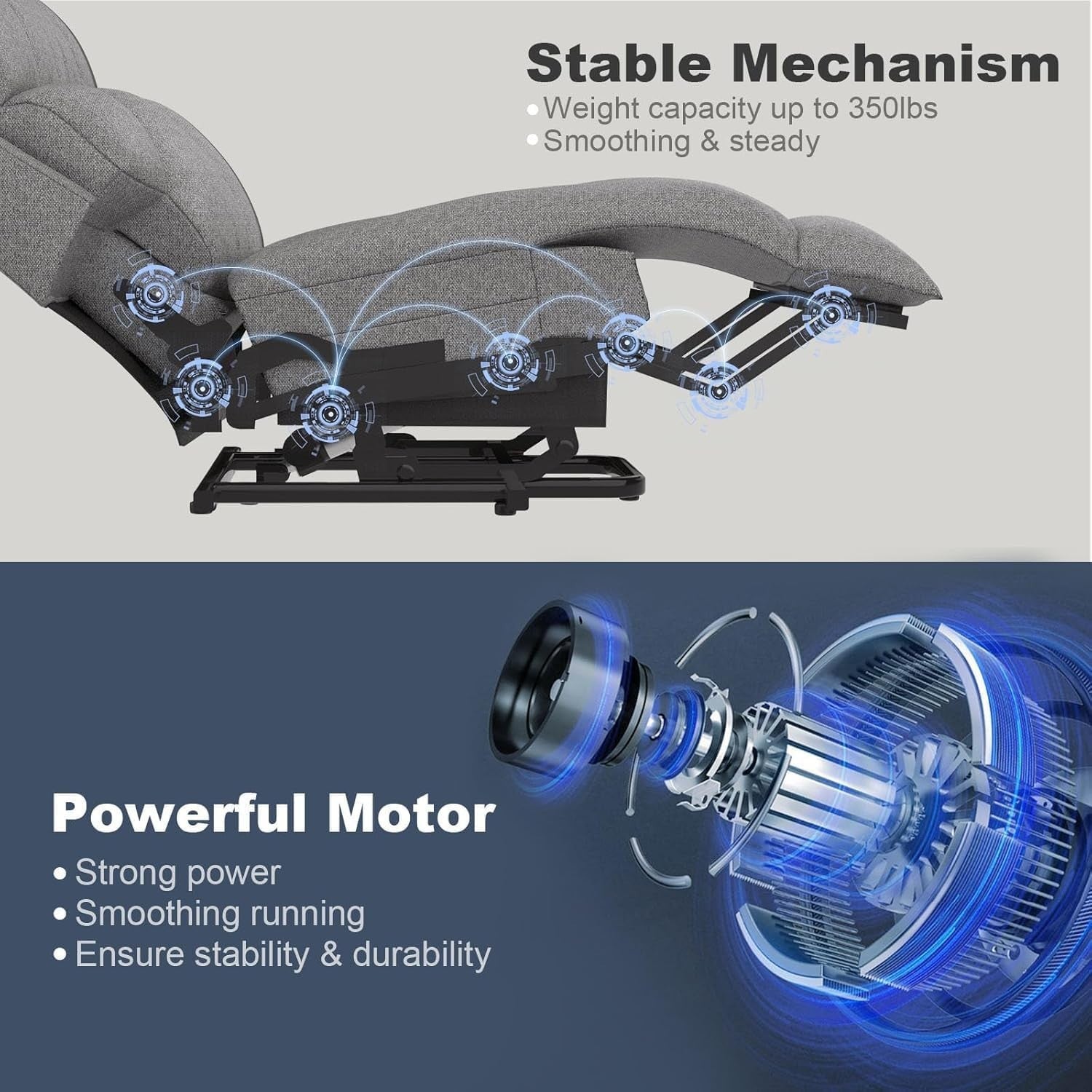 Power Lift Recliner Chair Oversized Massage Heat USB Type-C Footrest Dark Grey