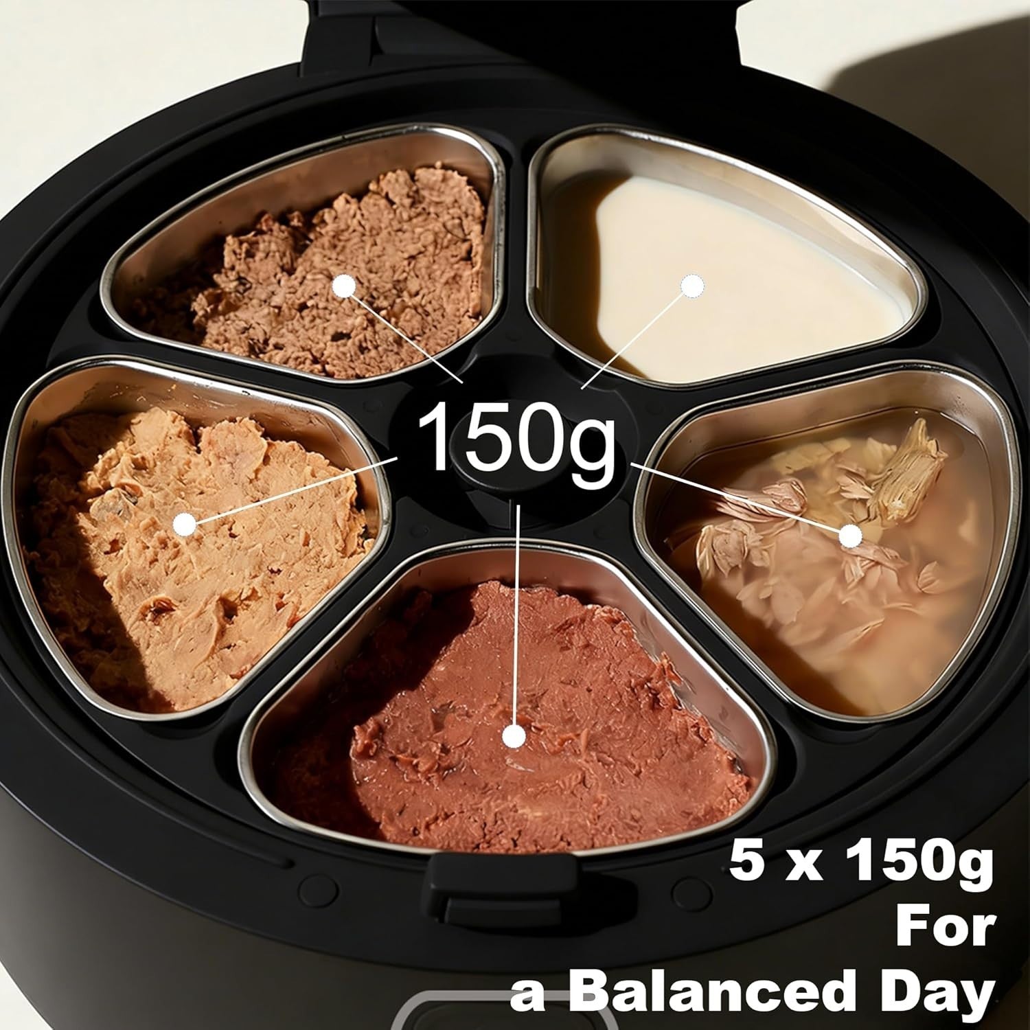Smart Wet Food Cat Feeder Camera App Control Refrigerated 5 Meal White