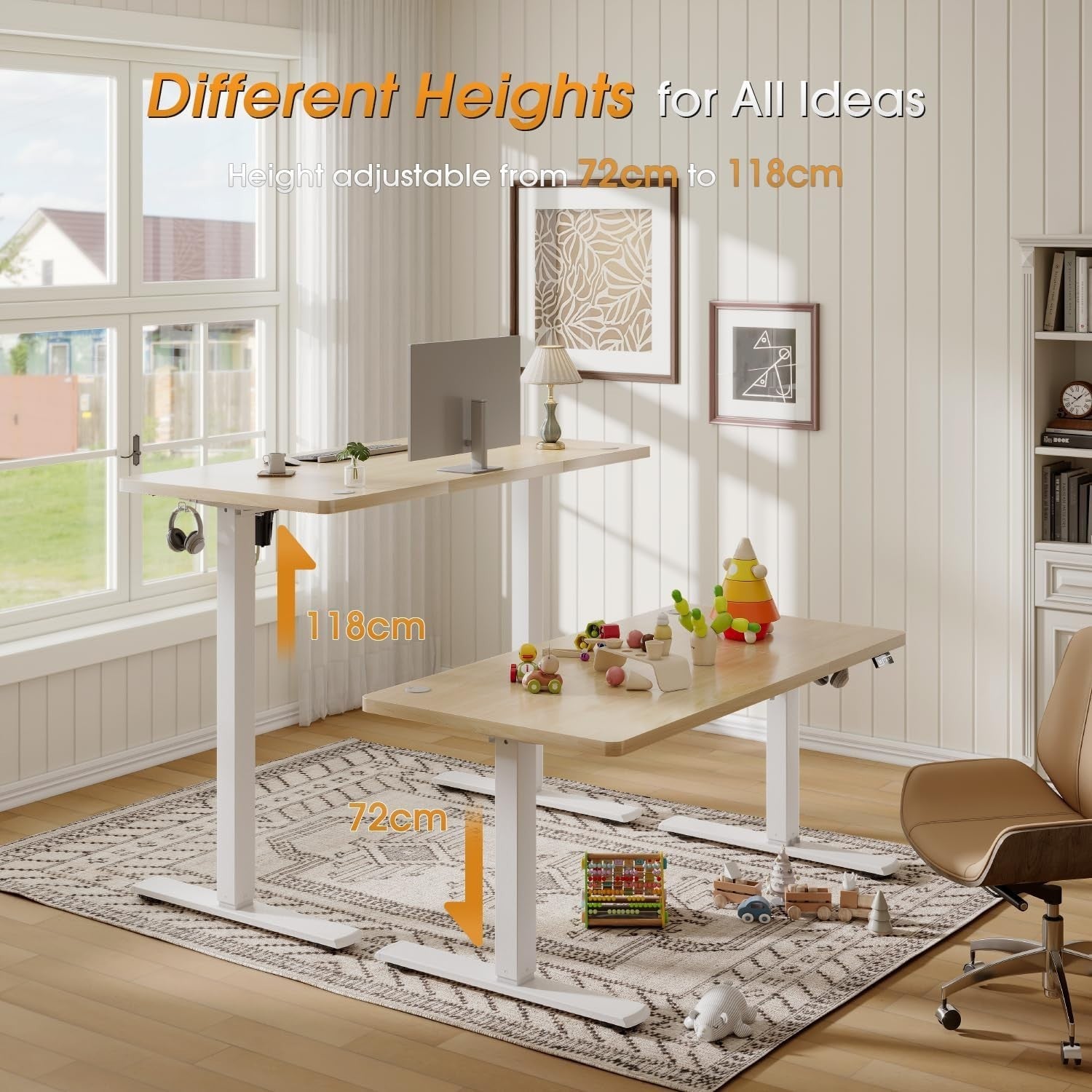 Electric Height Adjustable Desk 140x60cm | Sit Stand Office Table Beige