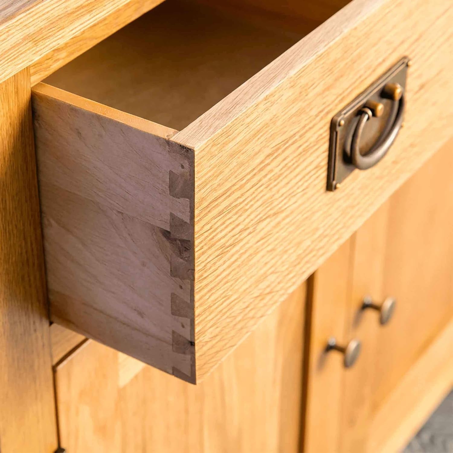 Solid Oak Sideboard Cabinet 2 Door Cupboard | Rustic Storage Unit with Drawers