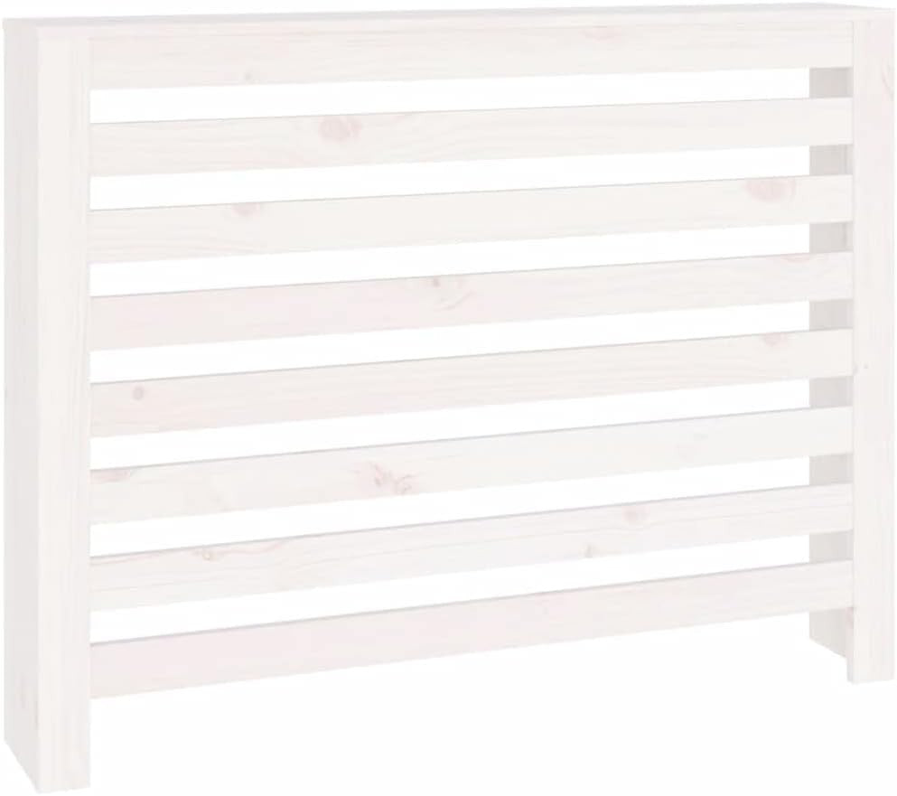 White Radiator Cover Solid Pine Wood Slatted Shelf 108.5x19x84cm