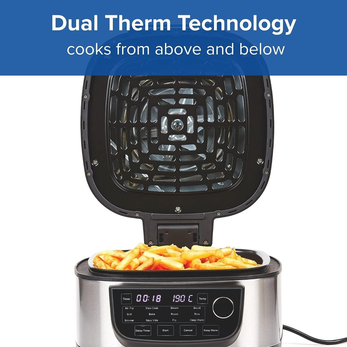 5.7L Air Fryer Grill Multicooker 12-in-1 200°C Dual Heat Nonstick LED