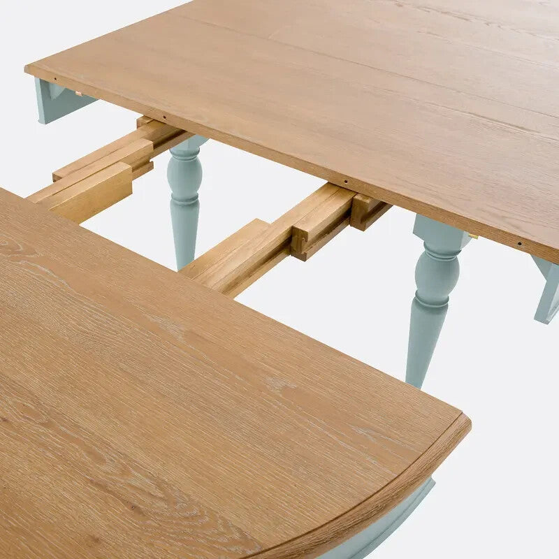Extendable Dining Table Seats 4–12 Oak & Blue French Style 125–260x120cm