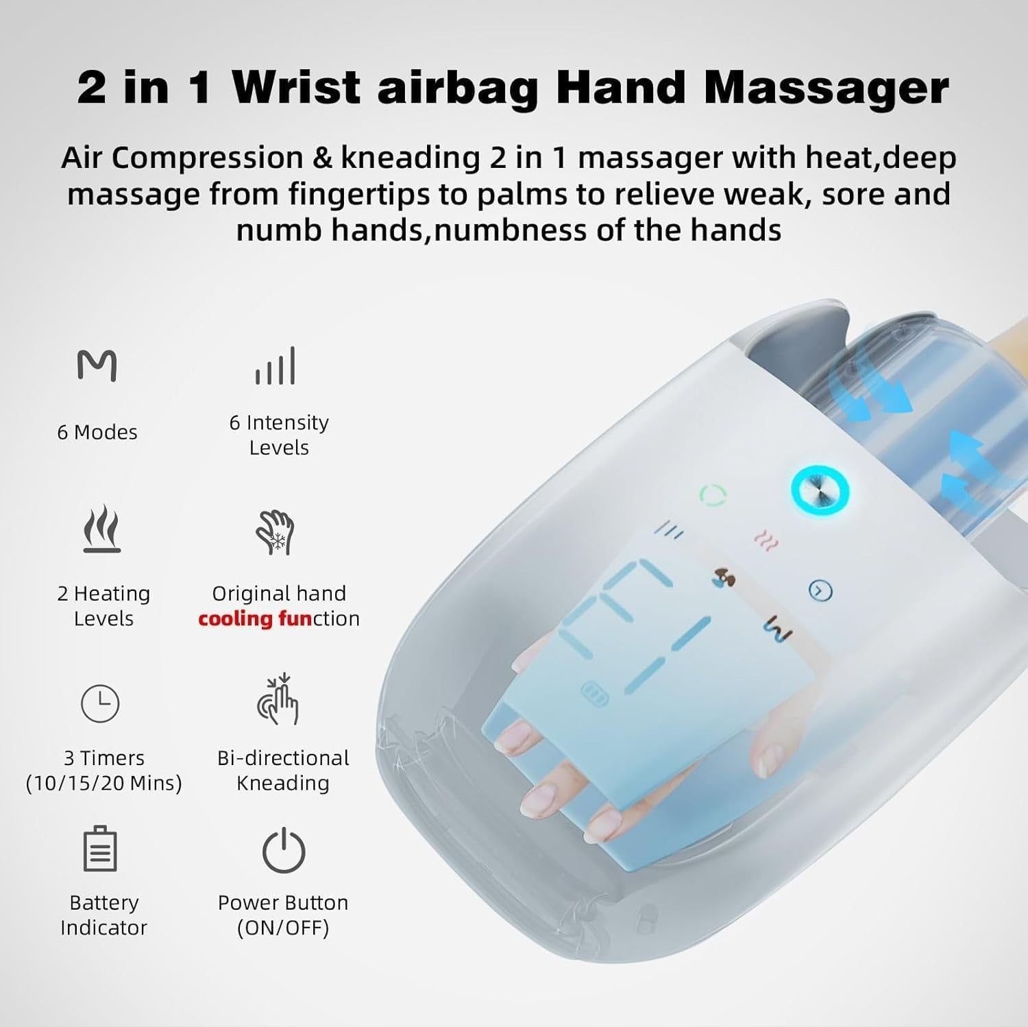 Hand Massager Heat Compression Carpal Tunnel Relief Arthritis Numbness