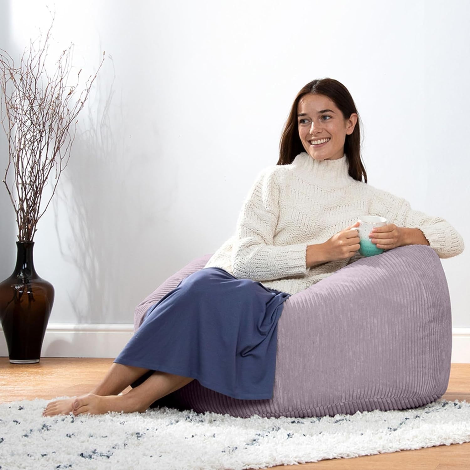 Large Cord Bean Bag Chair Set of 2 | Adult Lounger Seat for Home