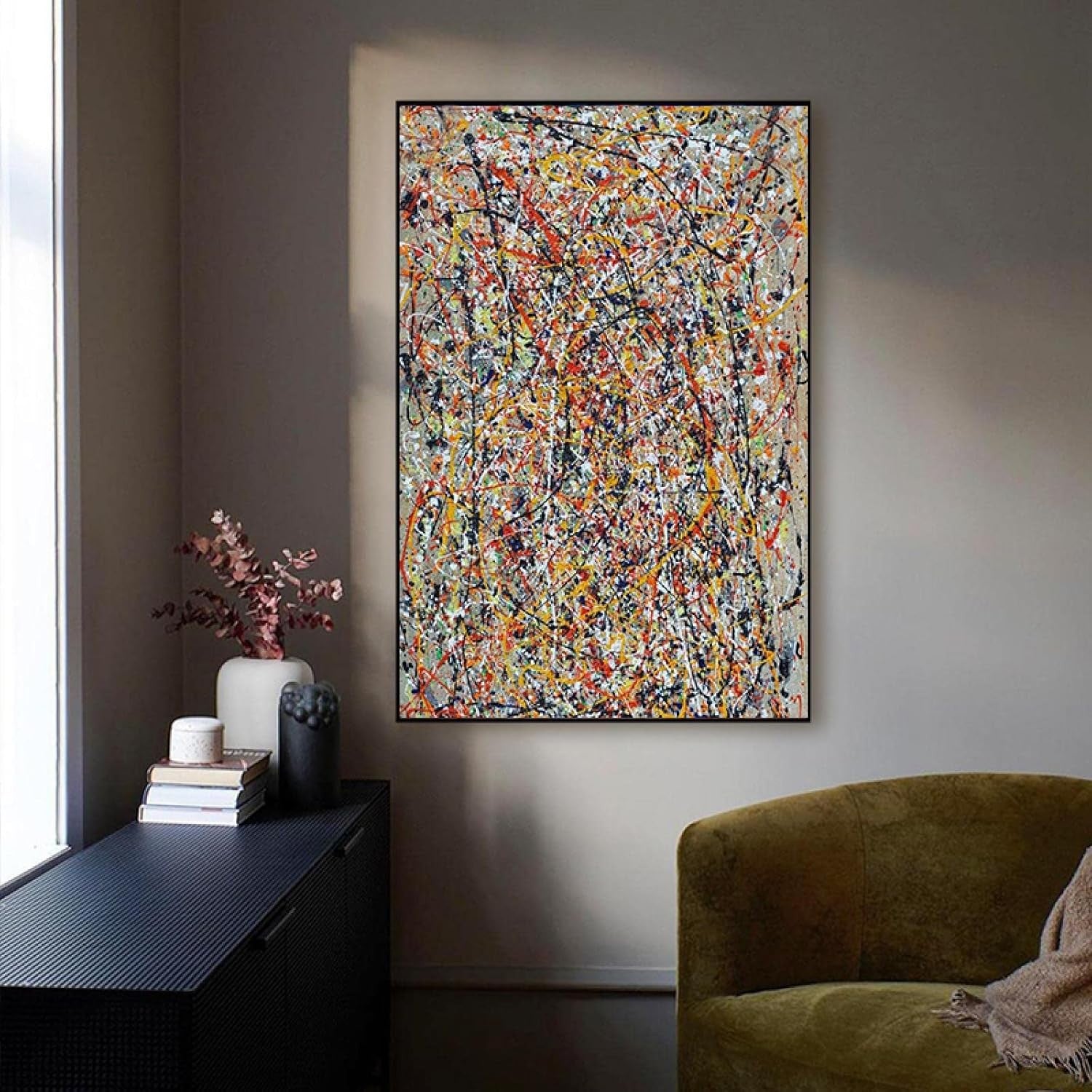 Jackson Pollock Abstract Canvas Wall Art 90x110cm Framed Modern Decor