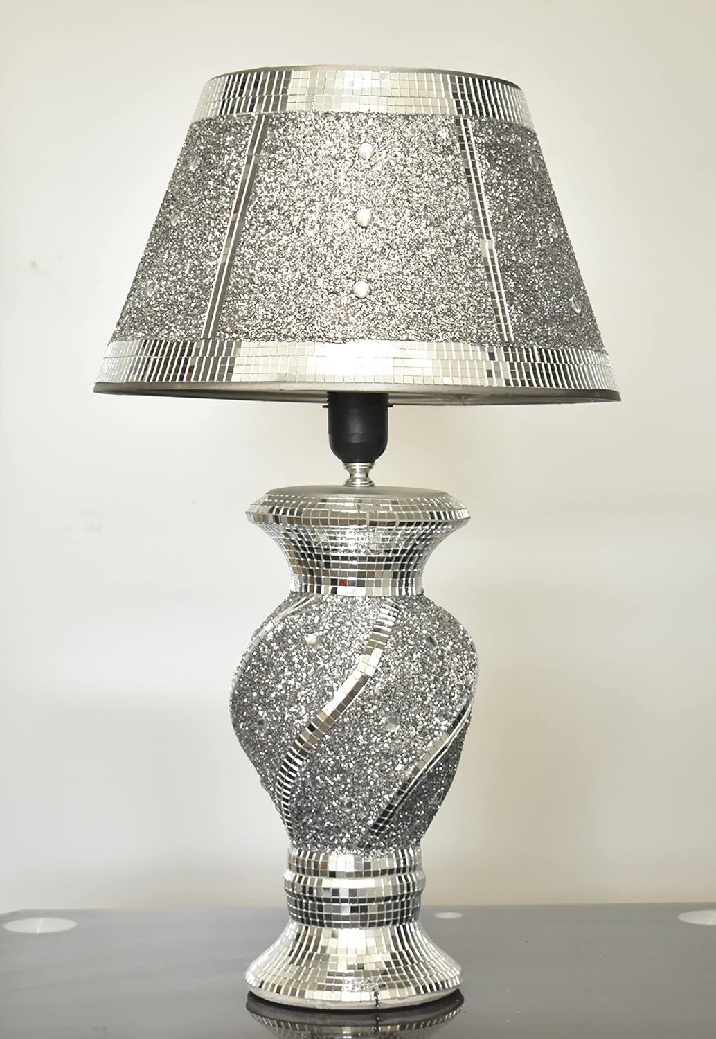 Silver Crushed Diamond Table Lamp Glitter Crystal Shade Luxury Home Decor