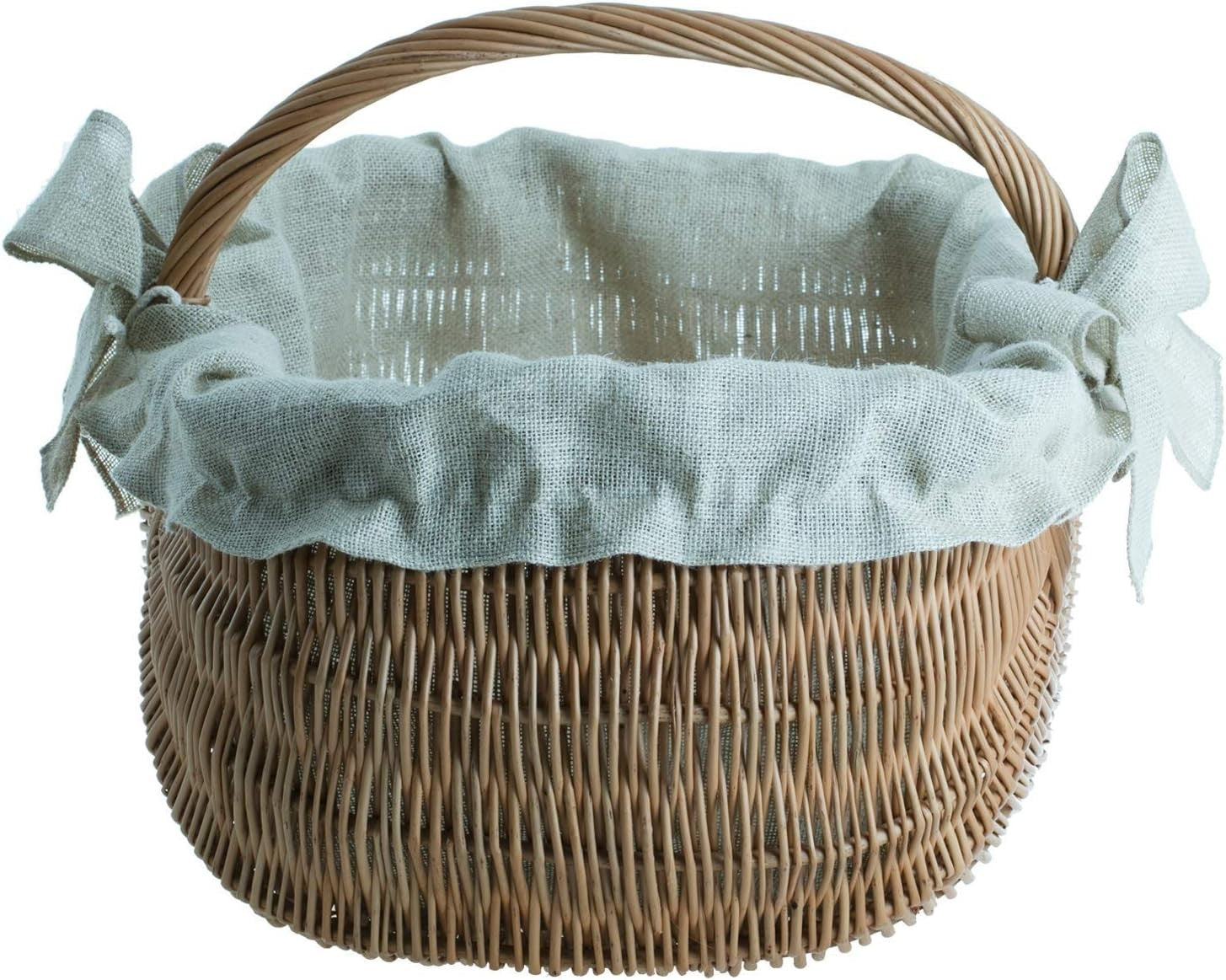 Indoor Wicker Log Basket with Handle, Rustic Jute Liner, Spacious Firewood Holde
