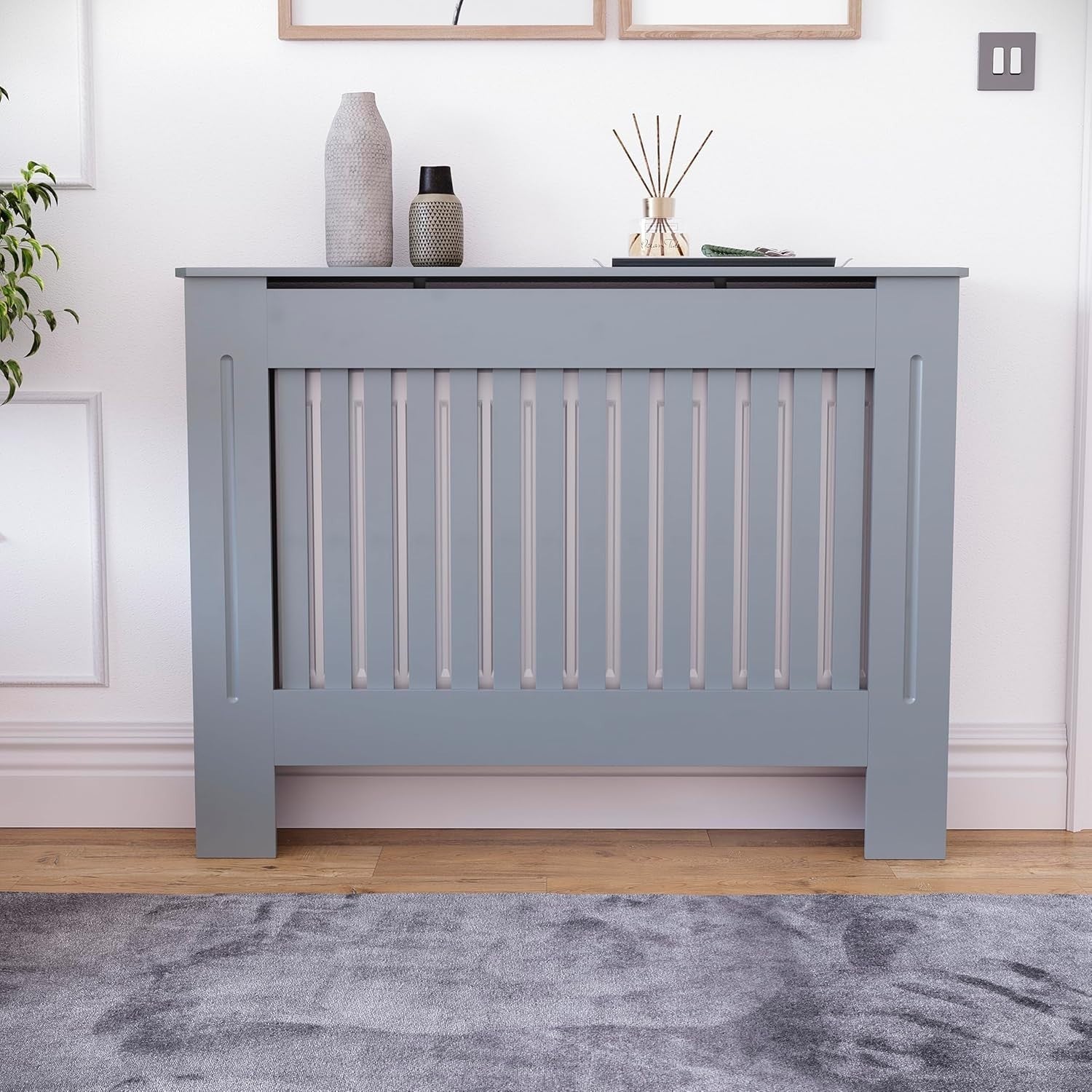 Medium Grey Radiator Cover Cabinet Modern MDF Slatted Heating Unit