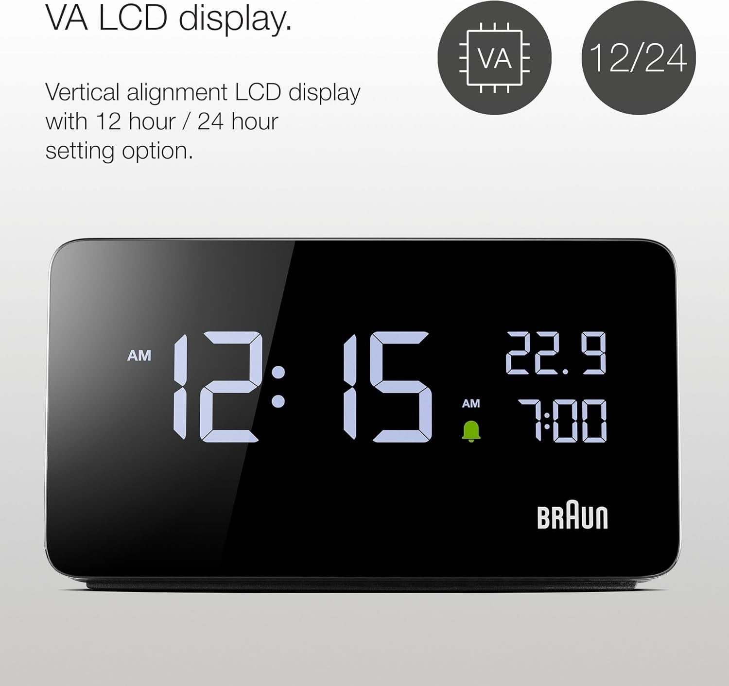 Digital Alarm Clock LCD Display USB C Charging Touch Snooze Bedside