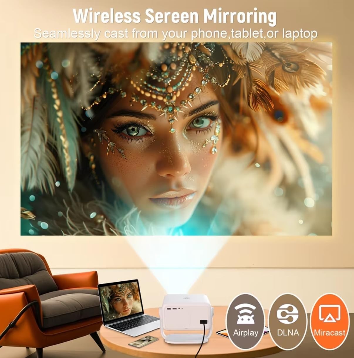 Smart 1080P Projector 4K WiFi 6 Bluetooth Netflix Auto Focus 120°