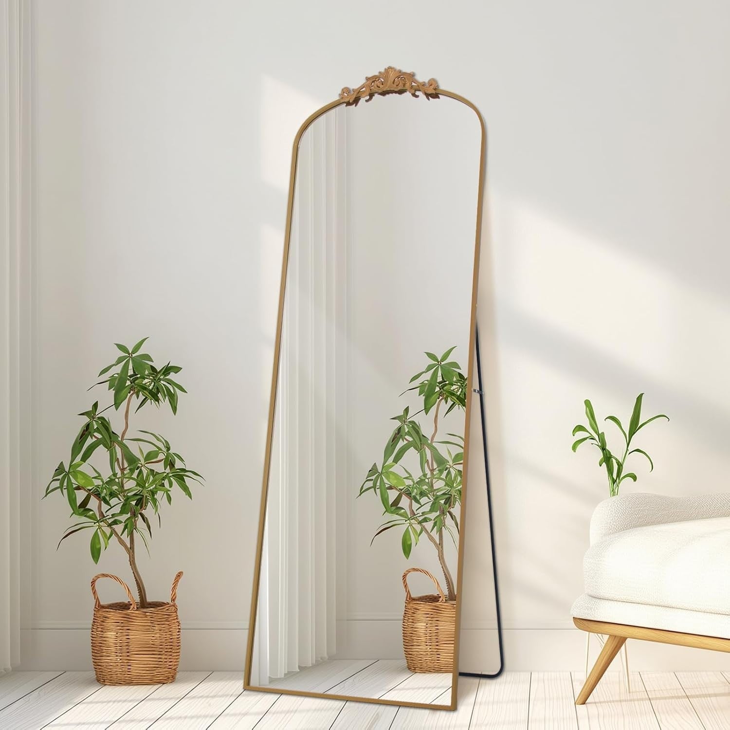 Gold Arch Full Length Mirror 146x44cm Wall Leaning Vintage Dressing Mirror