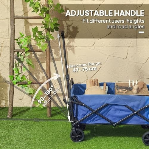 62L Folding Festival Trolley Wagon 120kg Garden Beach Cart Adjustable Handle