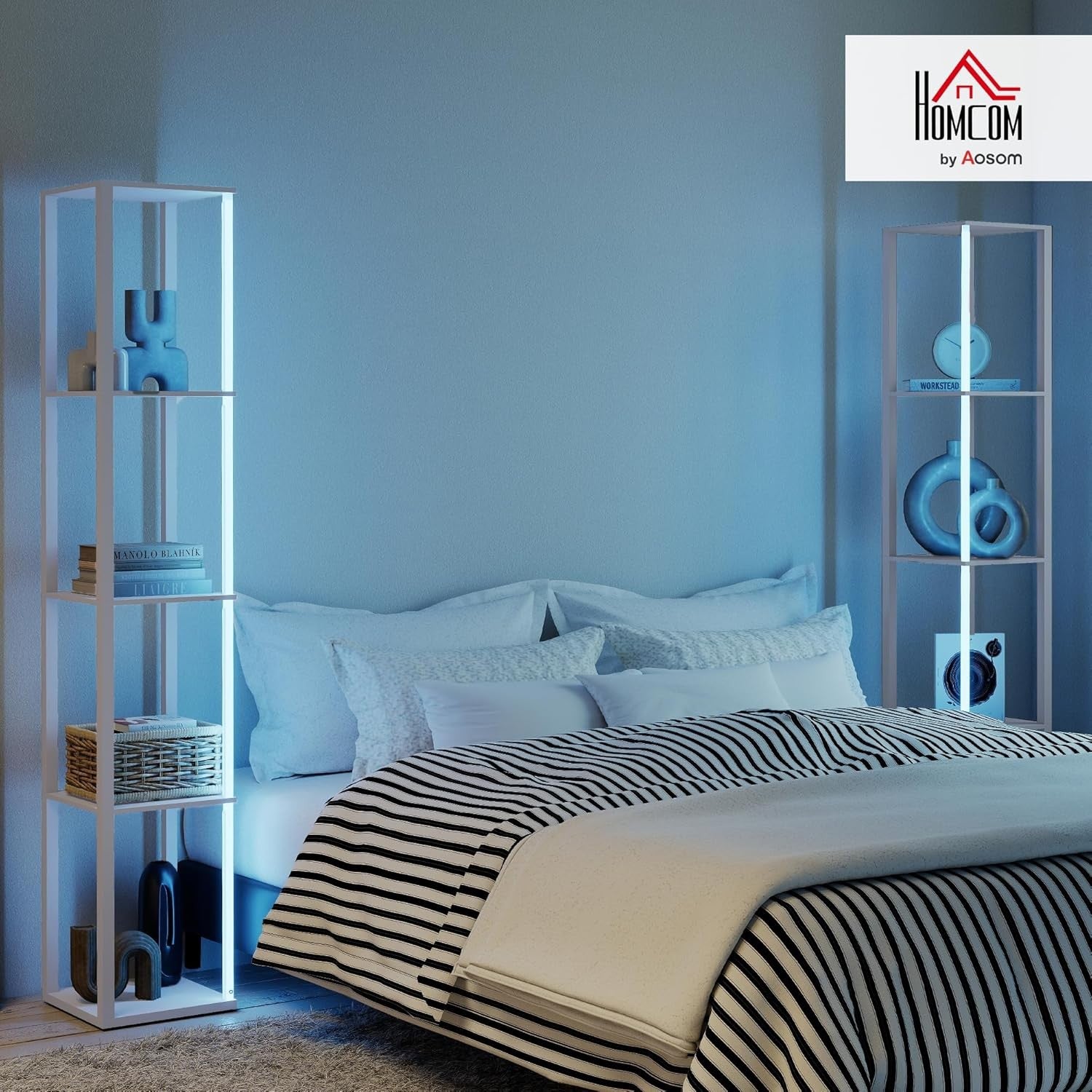 LED Floor Lamp with Shelves Dimmable Remote Control Modern Corner Light
