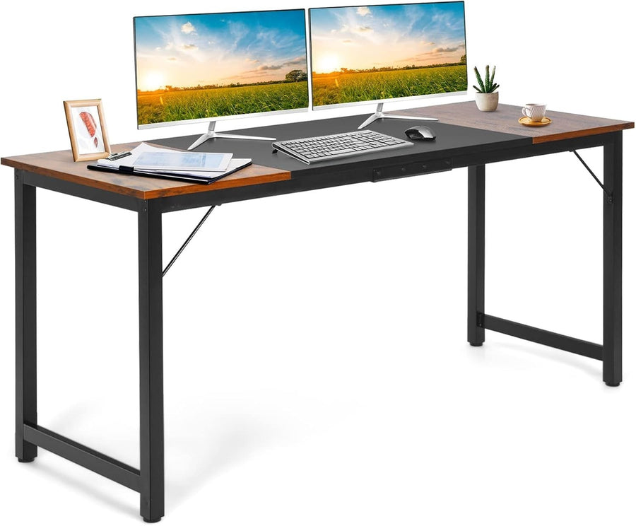 Vintage & Black 160cm Industrial Computer Desk with Metal Frame