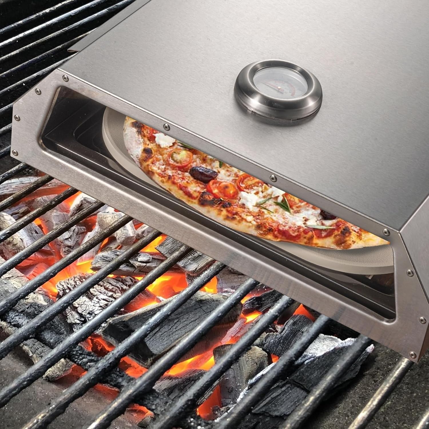 Portable Stainless Steel Pizza Oven | Outdoor BBQ Grill with Thermometer