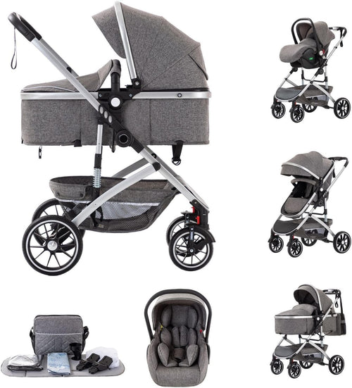 3-in-1 Baby Stroller Travel System Car Seat Pram Foldable Gray