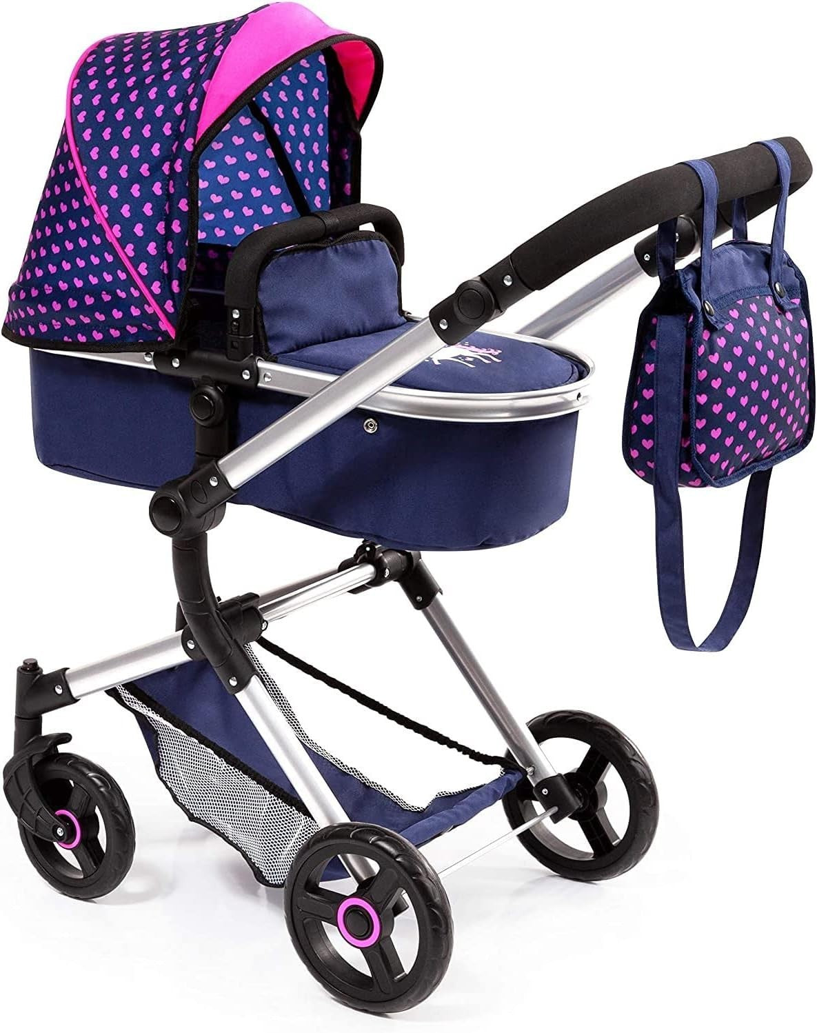 Convertible Dolls Pram Pushchair Adjustable Handle Foldable Basket Bag