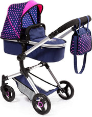 Convertible Dolls Pram Pushchair Adjustable Handle Foldable Basket Bag