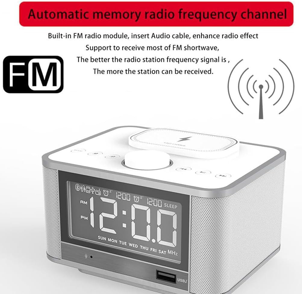 Bluetooth Alarm Clock Radio Wireless Charging Speaker USB Night