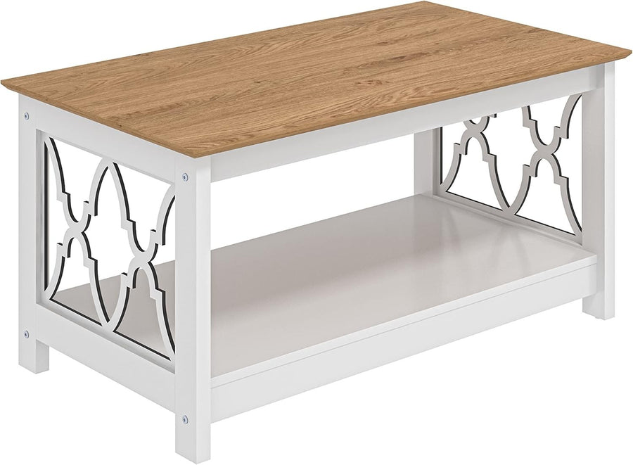 Modern Rectangular Coffee Table with Storage Shelf White Oak 90x50x44cm