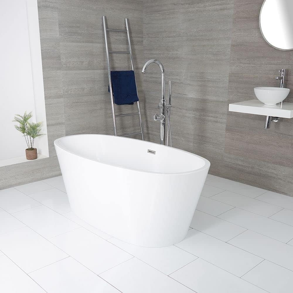 White Double Ended Freestanding Oval Bath 1595x740mm Chrome Overflow