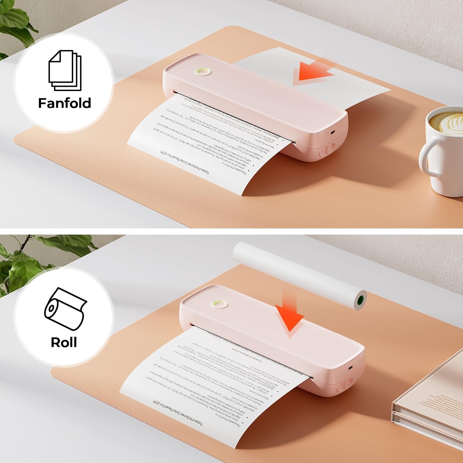 Portable A4 Thermal Bluetooth Printer Inkless USB-C for Mobile & Laptop – Pink