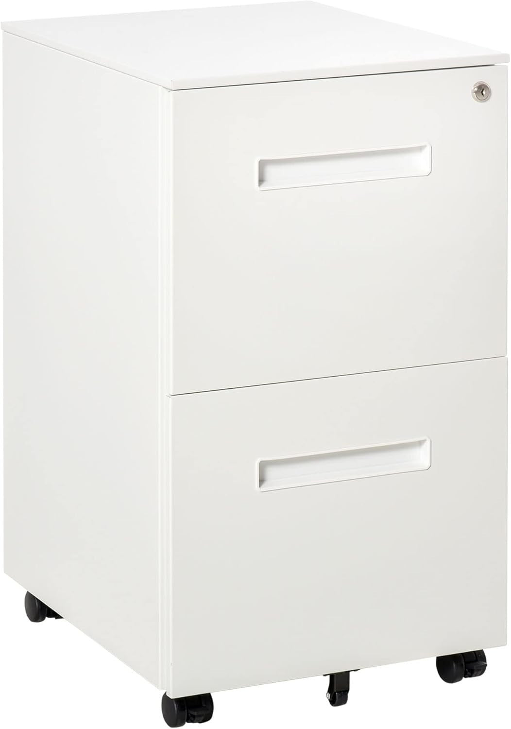 White 2 Drawer Mobile Filing Cabinet Lockable Steel A4 Letter Under Desk