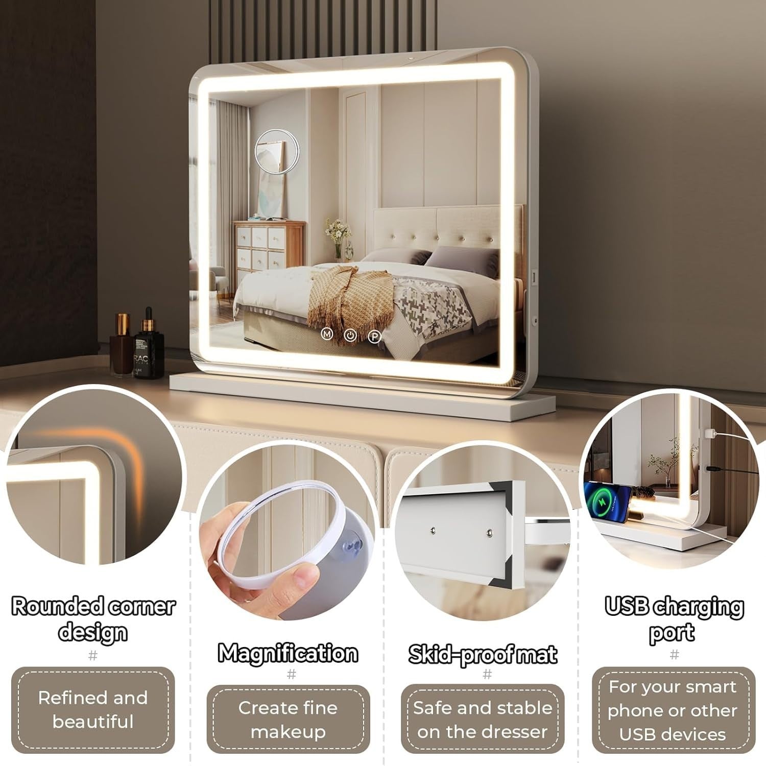 LED Vanity Mirror with Lights 58cm | USB Charging & 3 Color Modes