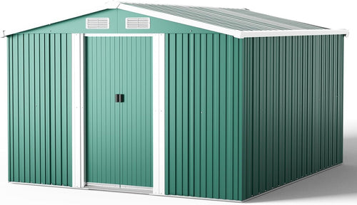 Lockable 10x8 FT Metal Garden Shed with Base Outdoor Storage House