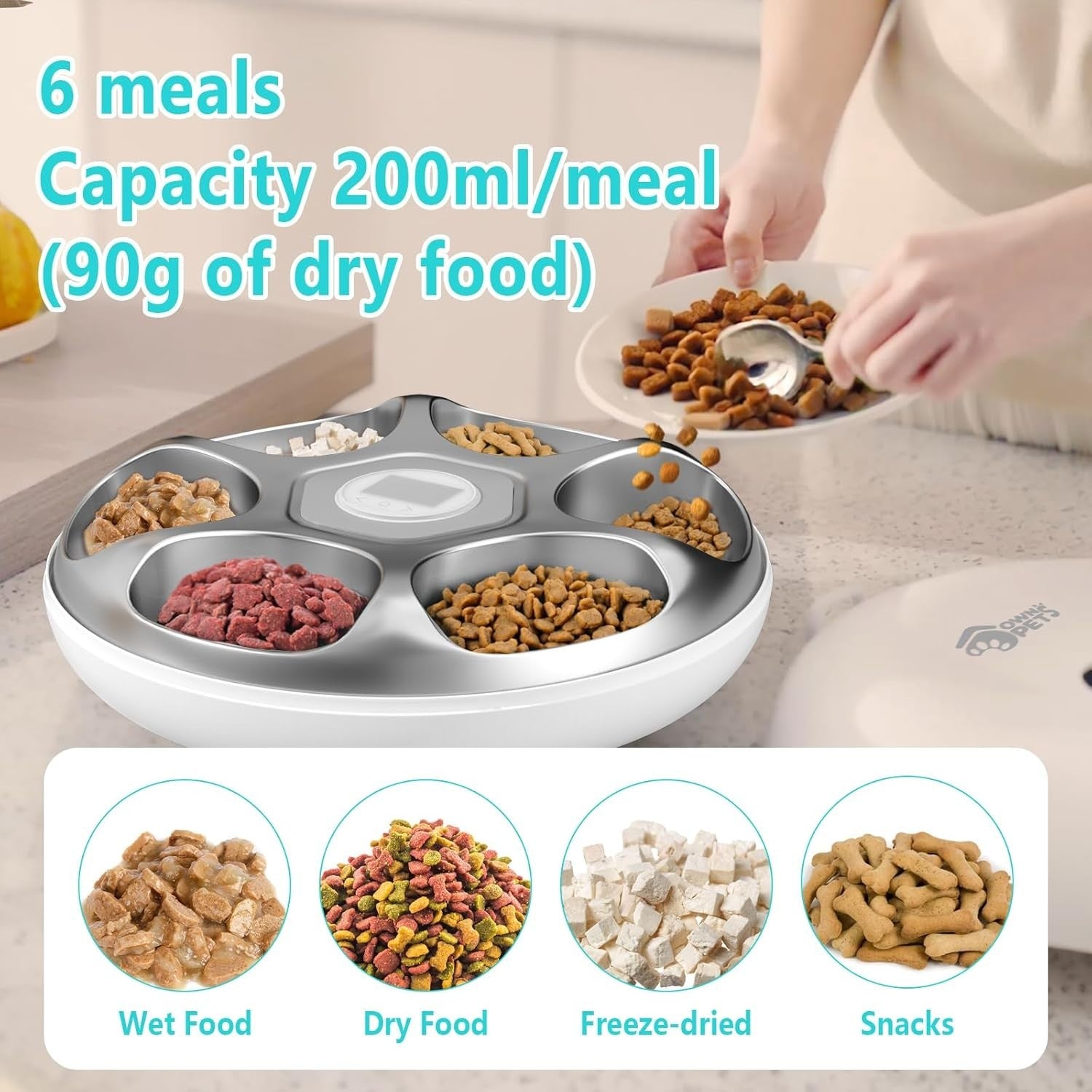 Automatic Wet Food Pet Feeder 6 Meal Timer Stainless Steel Ice Packs
