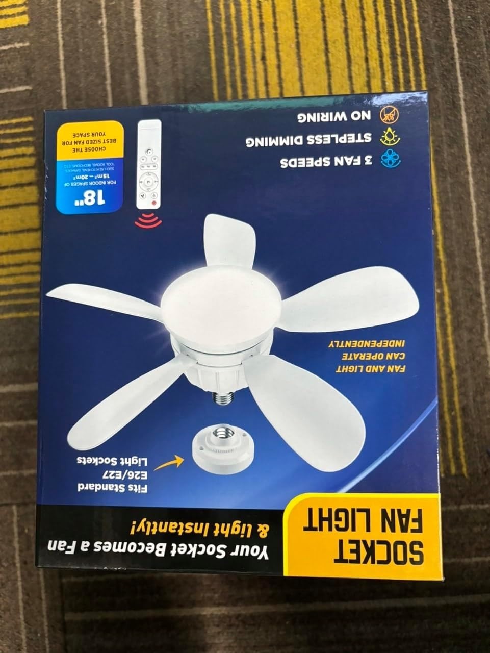 GuKKK Ceiling Fan with Light, E27 Socket, 3-Speed, Dimmable LED, White