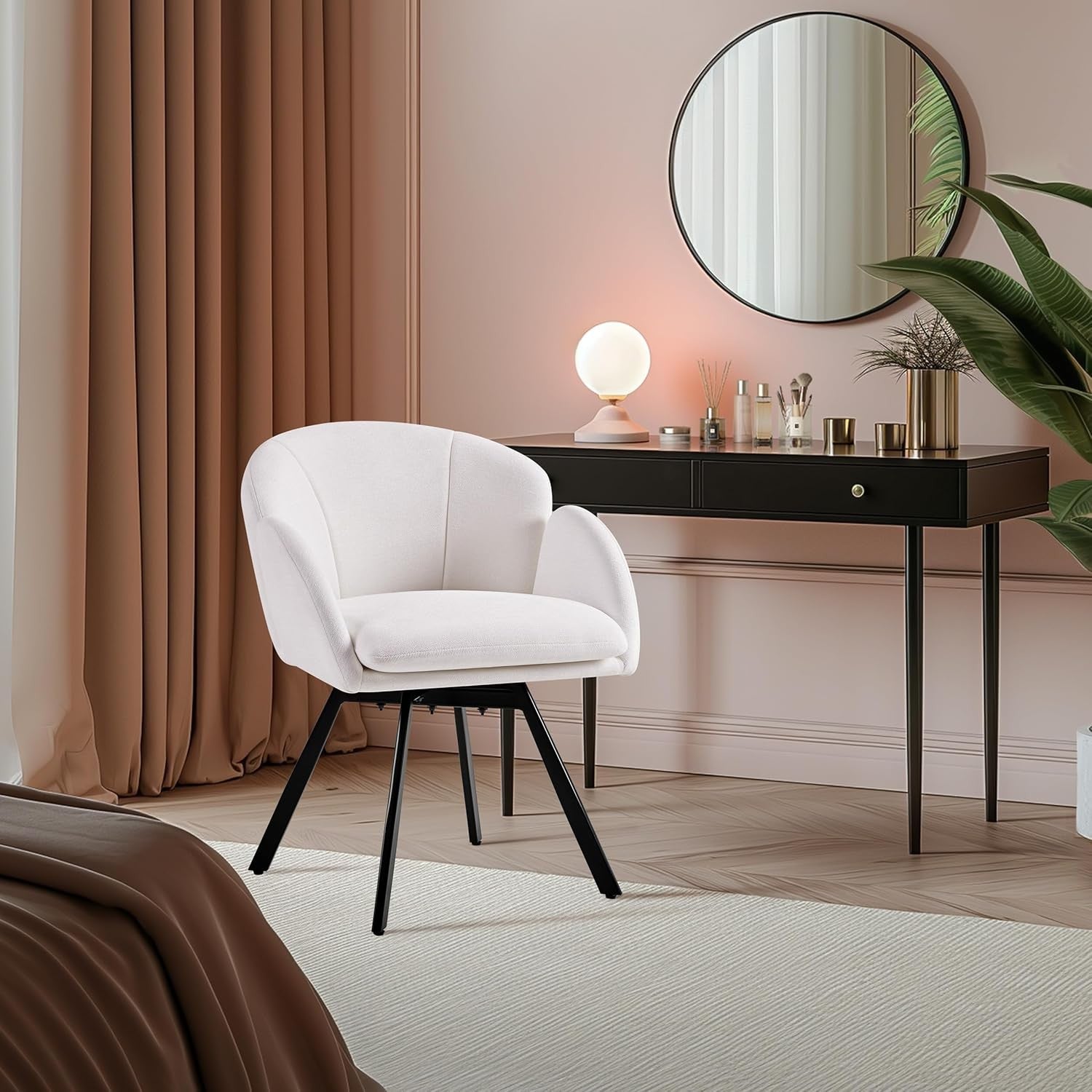 Swivel Chenille Tub Chair White Accent Vanity Armchair
