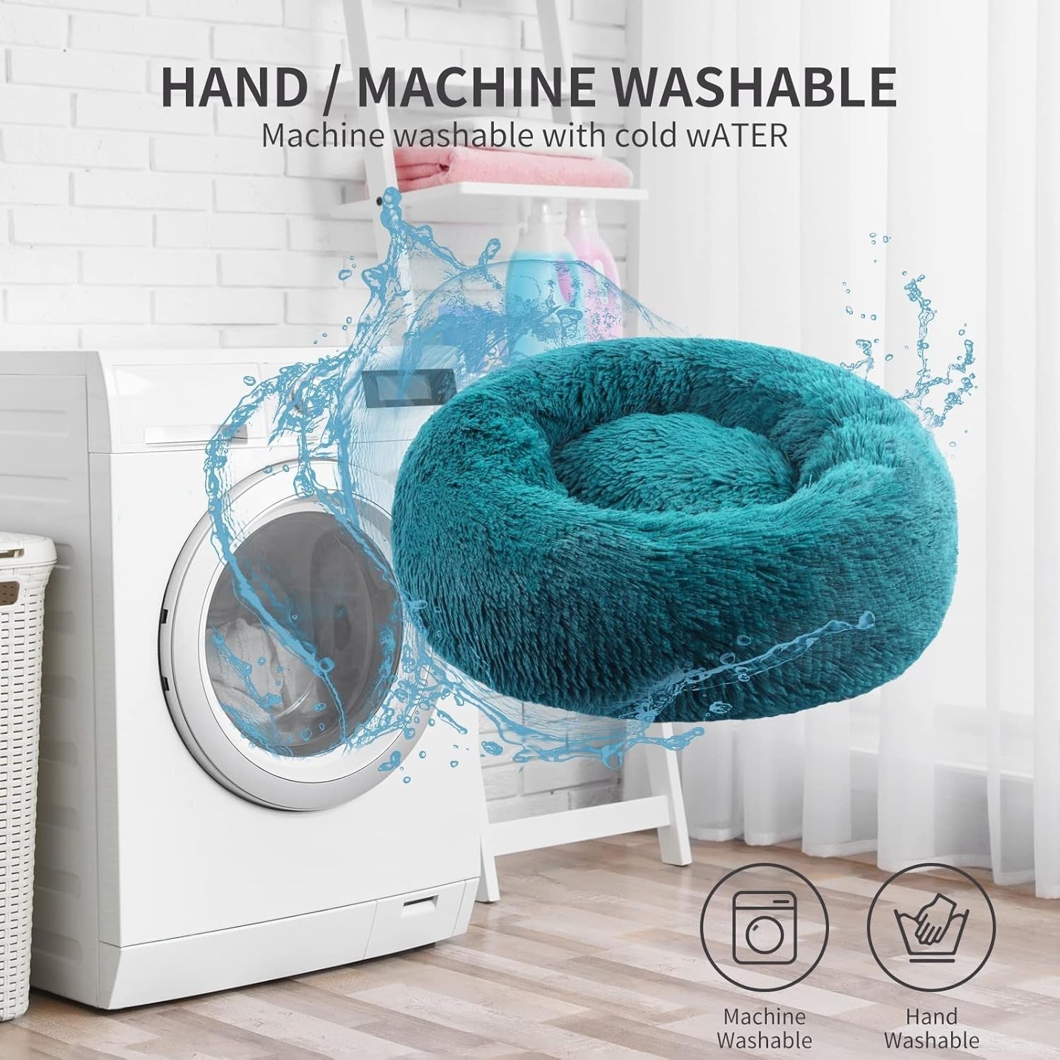 80cm Calming Donut Dog Bed Plush Washable Non Slip