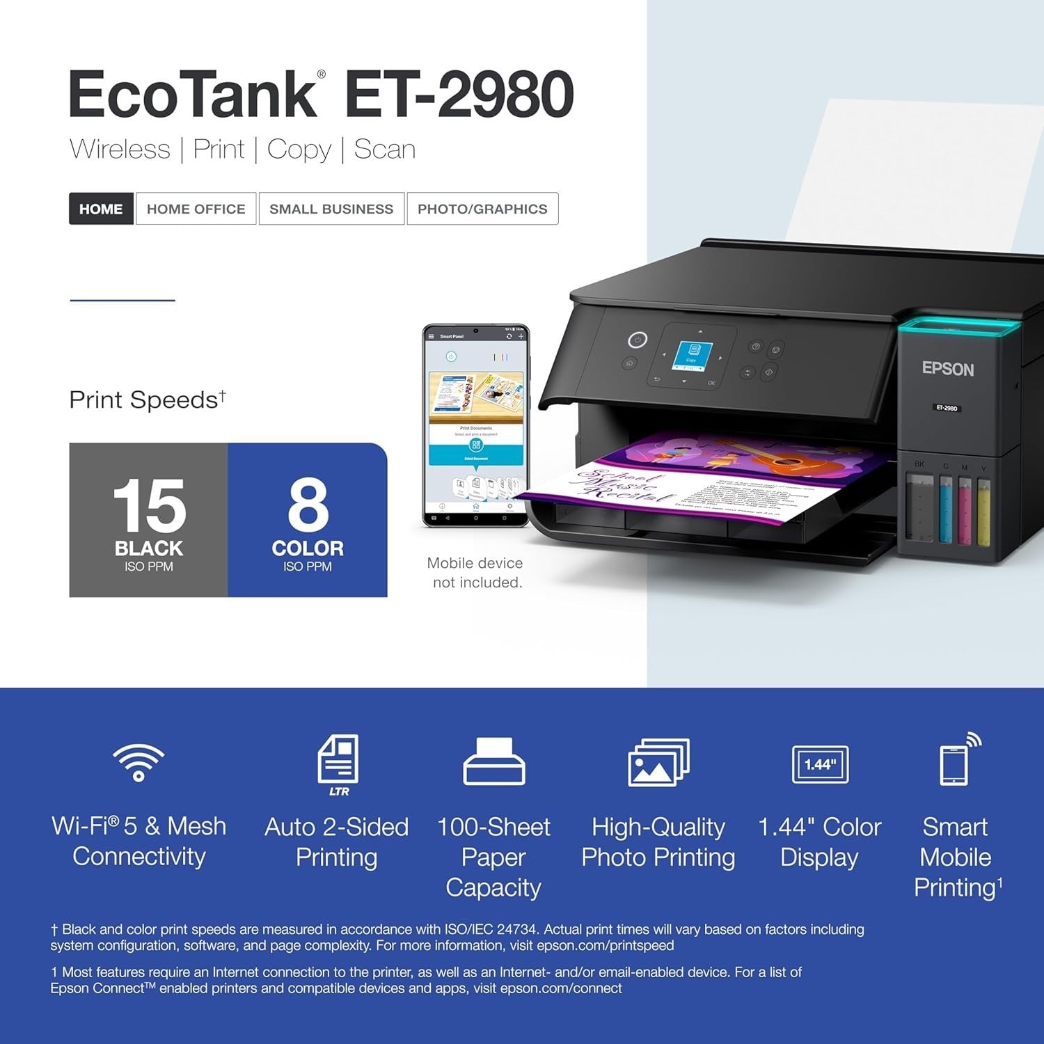 All-in-One Wireless Printer | EcoTank Ink | Print/Scan/Copy | Duplex