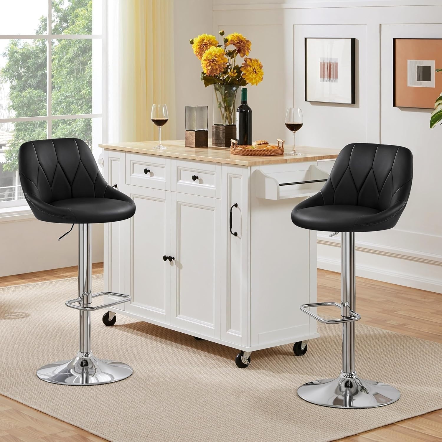 Adjustable Swivel Bar Stools with Backrest & Footrest – Black