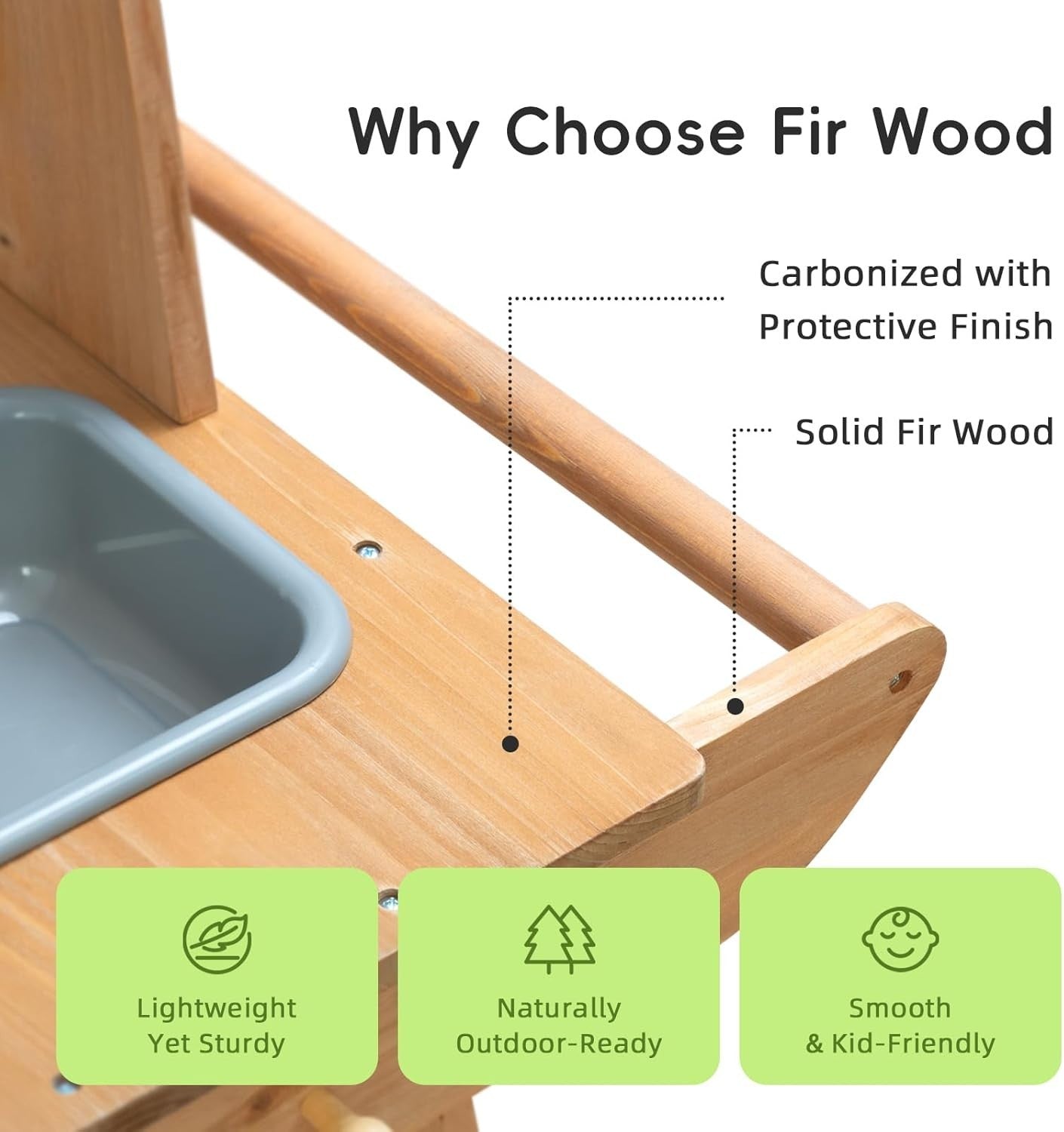 Wooden Mud Kitchen for Kids Outdoor Playset w/ Wheels Sink Stove