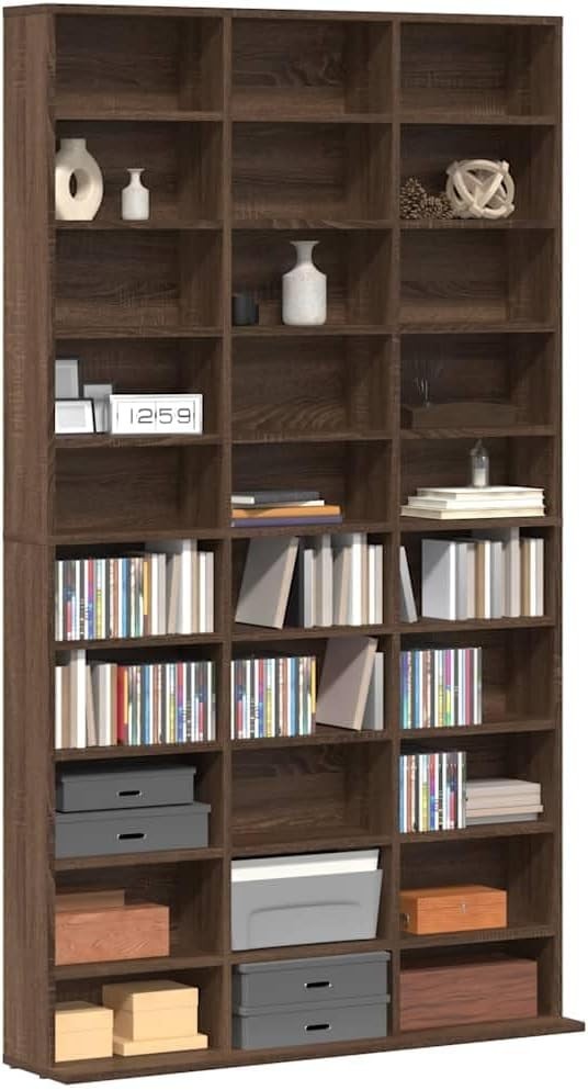 Large CD DVD Storage Cabinet Media Shelf Organizer Brown Oak 177.5cm