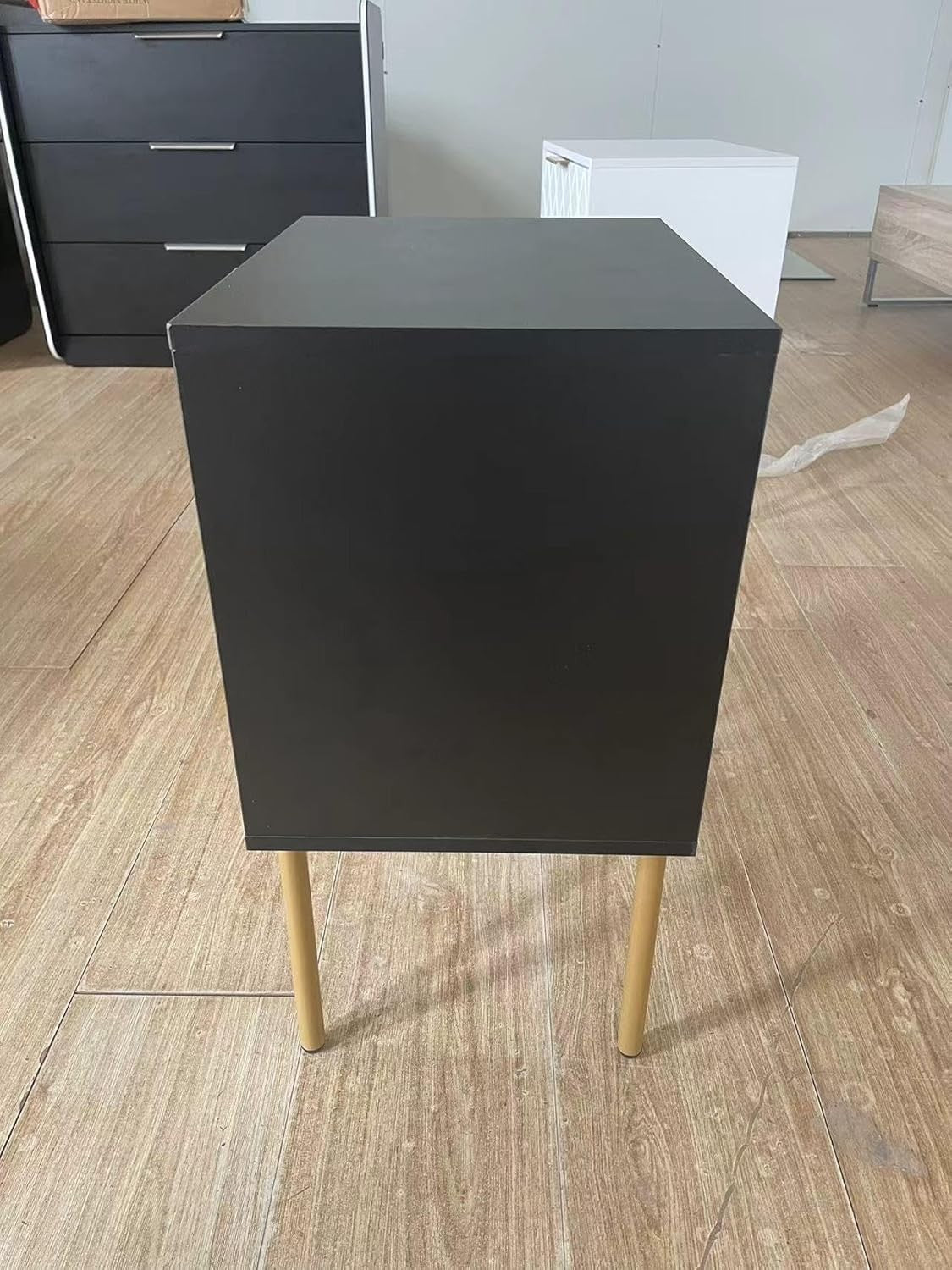 Modern Black Bedside Table with Gold Legs | 2 Drawer Nightstand