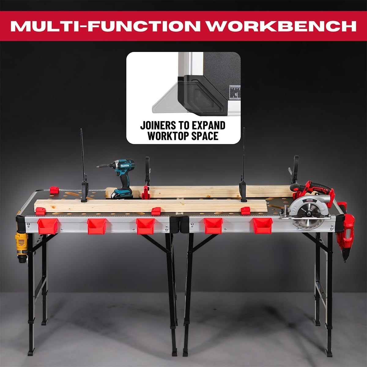 Folding Heavy Duty Workbench 450kg Adjustable Table Clamps Storage Portable