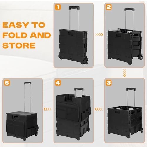 50L Folding Trolley Box Cart Heavy Duty Storage Crate Telescopic Handle